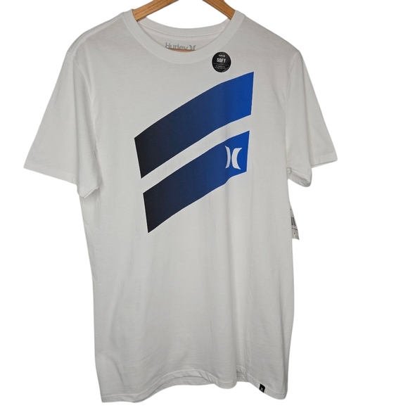 Hurley Mens White Blue Icon Slash Gradient Soft Cotton T Shirt Size Medium - Picture 1 of 8